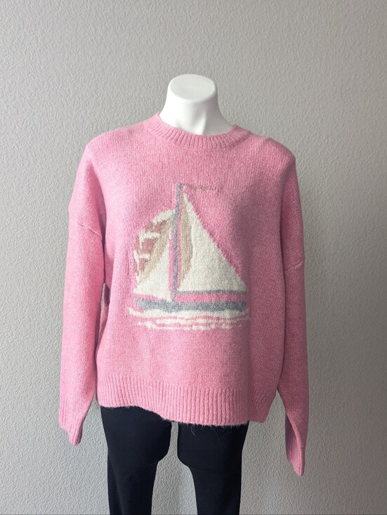 Bailey Rose Sweaters - New Pink Sailboat Knit Sweater Boutique